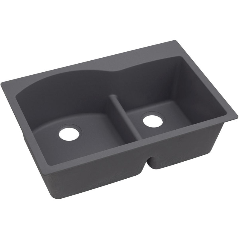 Quartz Luxe 33" L x 22" W Double Basin Drop-In Kitchen Sink with Aqua Divide, Charcoal