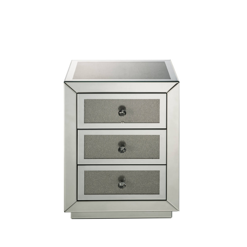 Merrick Mirrored Nightstand with 3 Drawers
