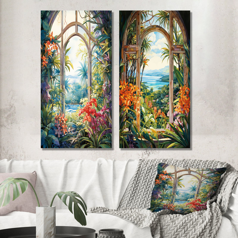 Ensemble de 2 décorations murales florales tropicales, H 28 po x l 24 po