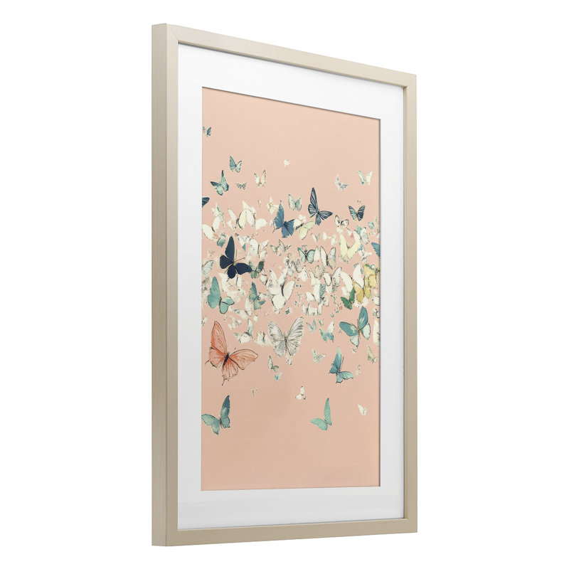 «Blush Butterflies over Pink», reproduction encadrée sous verre, design par Petal Prints Design, H 20 po x l 14 po