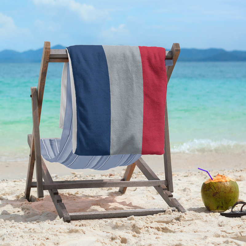 Columbus Lightweight Beach Towel, Blue/Flat Silver/Red, Microfiber