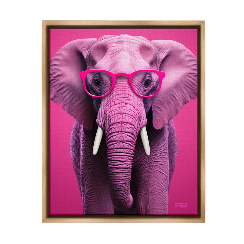 "Vivid Pink Elephant" par RB sur toile, Cadre flottant orme Montalcino, H 21 po x l 17 po
