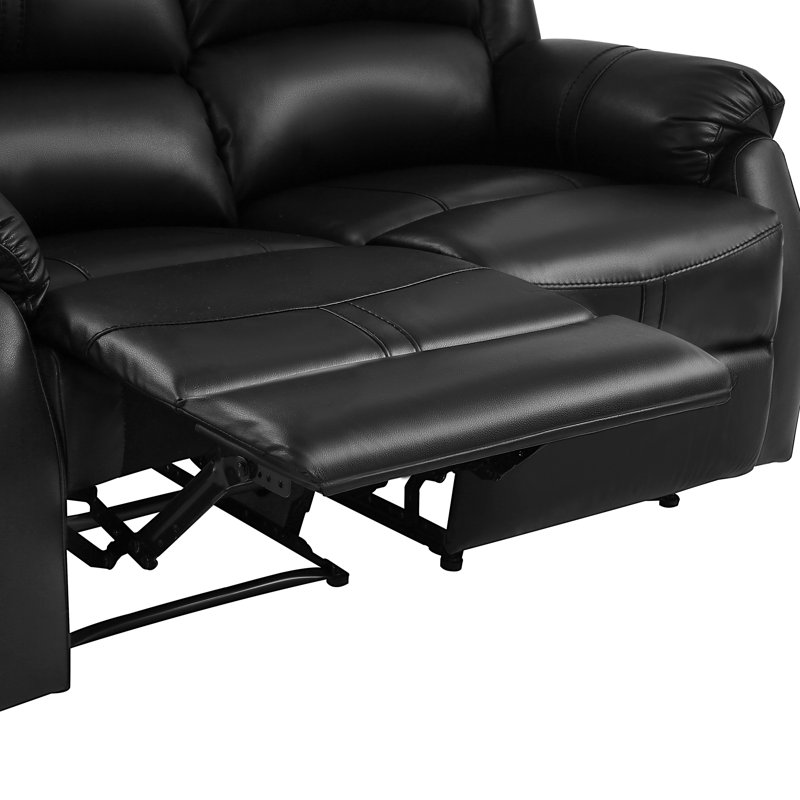 Jackson 59.4" Wide Modern And Upholstered Leather Manual Reclining Loveseat Sofa, 2-Seater Recliner Couch, Black