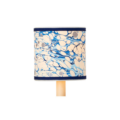 Abat-jour tambour en marbre et dentelle bleue