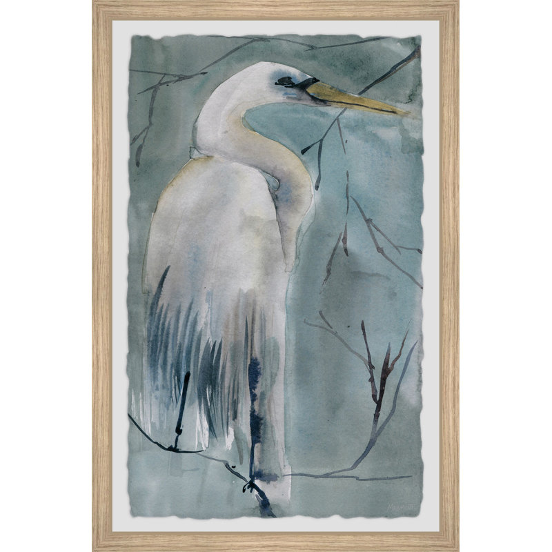 «Aife Perched Crane» par Marmont Hill - reproduction d'art encadrée, H 24 po x l 16 po x P 1,5 po