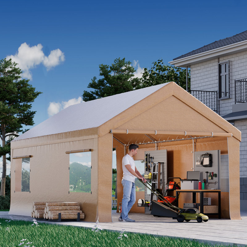 12 Ft. W X 20 Ft. D Car Canopy Portable Garage, Heavy Duty Car Port With Roll-up Ventilated Windows , Uv Resistant Waterproof All-season Tarp For Car, Boat And Emergency Shelter