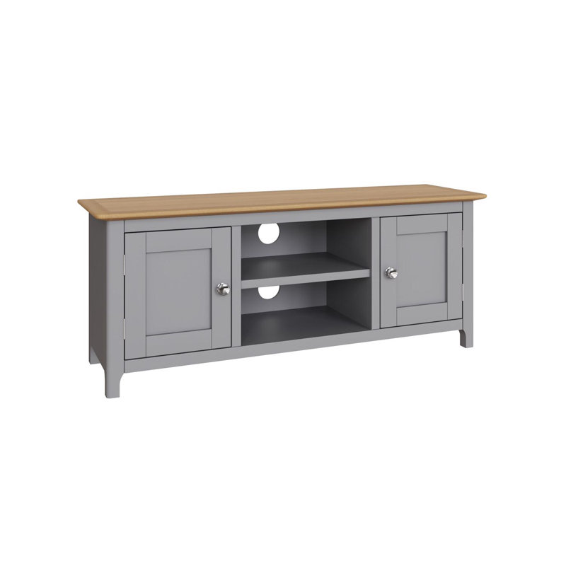 Daris 2 Door TV Cabinet Unit. 110cm Wide. For Screens Up To 50". Solid Oak Top. Fully Assembled., Grey