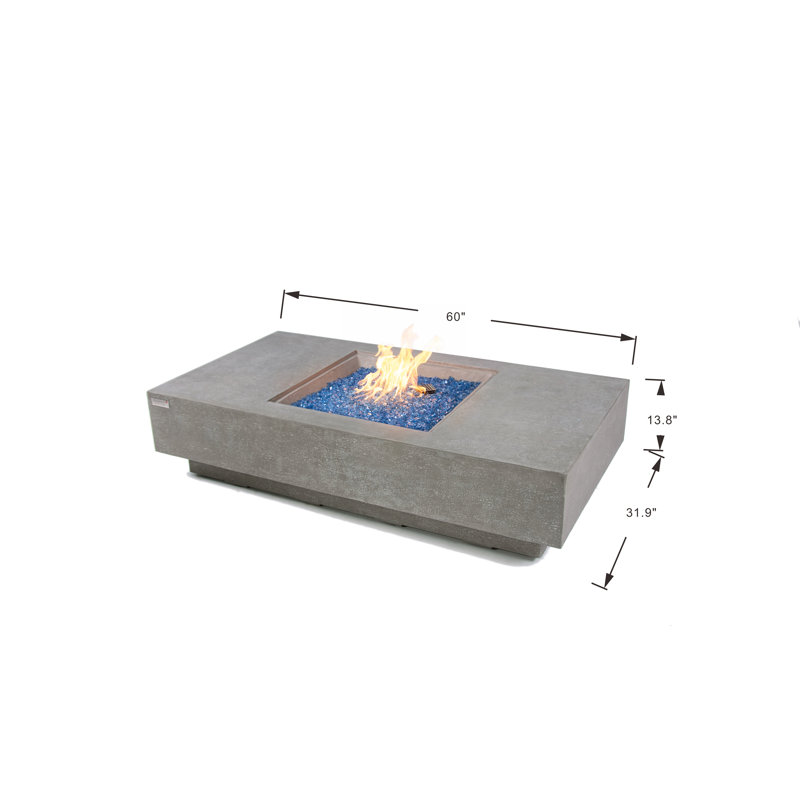 Rectangle Concrete Smokeless Outdoor Fireplace, Propane, Light Grey