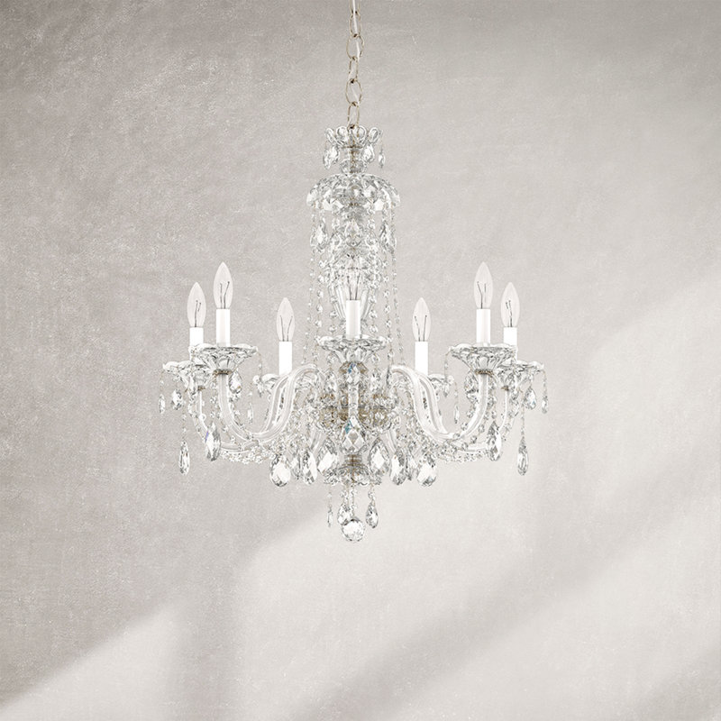 Sterling 7 Light 25in x 26in Chandelier in Silver with Clear Heritage Handcut Crystals, Silver, Czech