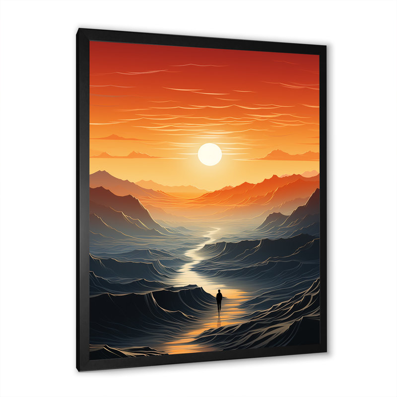 «Solutitude Desert Walk At Sunset» - art mural désert, H 20 po x l 12 po x P 1 po, Cadre photo noir
