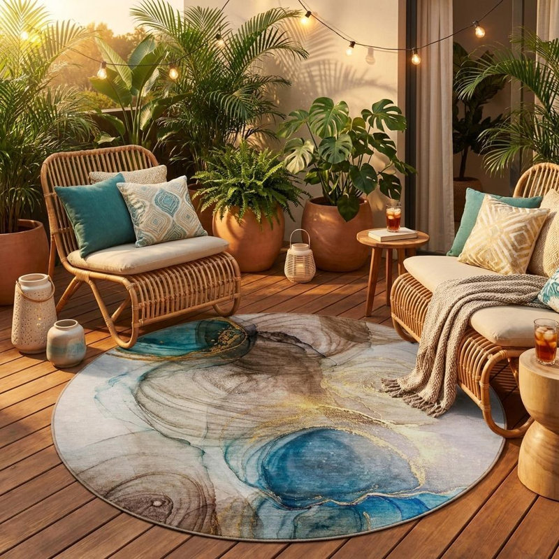 Tapis d'intérieur rond 8 po beige