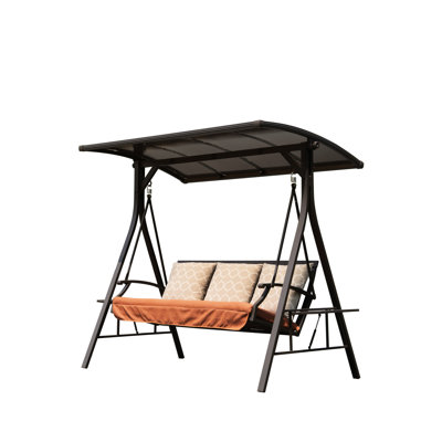 3 Person Outdoor Patio Swing With Adjustable Canopy And Comfortable Cushions For Backyard Porch Swing: Canopy, Seating Garden, Balcony,