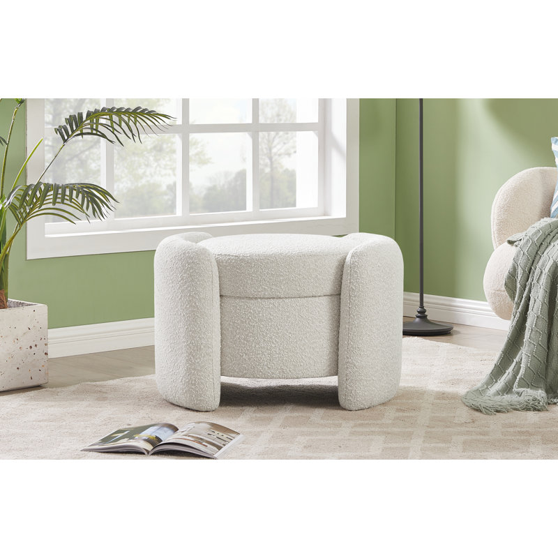 Horizon 29'' Wide Round Storage Ottoman with Storage, Cream Boucle Fabric