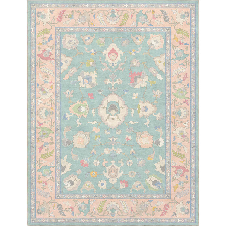 Bungalow Rose Adrith Konya Updated Traditional Oriental Pastel Green Area Rug