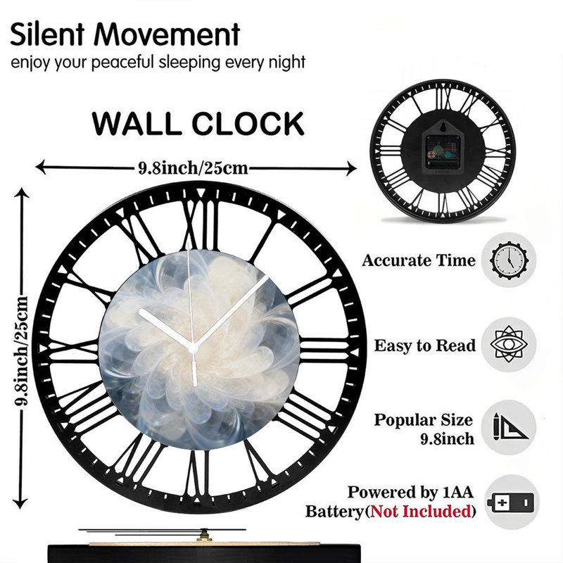 Horloge murale ronde en fer 10 po avec mouvement à quartz silencieux, chiffres romains, impression UV, Ivoire, bleu, gris