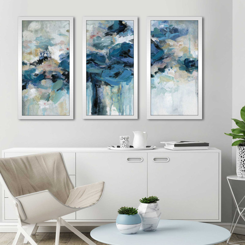 «Midnight Splash» par Nan - ensemble de 3 pièces sur acrylique dans un cadre argenté, L 40,5 po x H 25,5 po x P 1 po