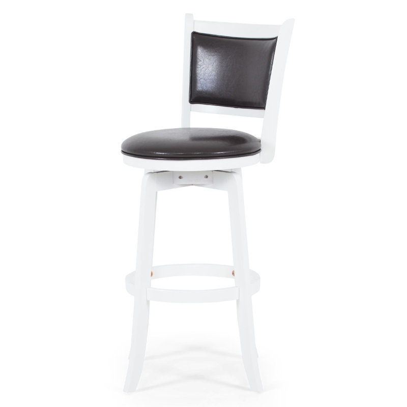 Labrecque Swivel Upholstered Faux Leather Bar Stool with Solid Wood Frame, White