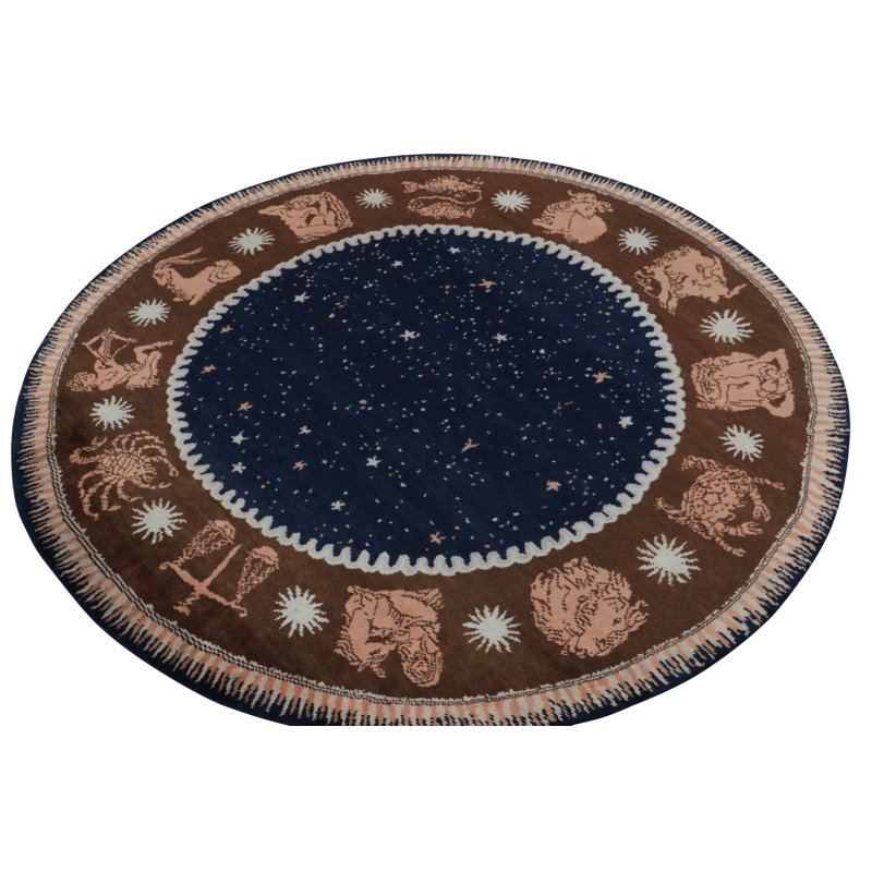 Rug & Kilim’S French Deco Circle Rug In Blue, Beige-Brown Zodiac Pictorial, Rectangle 9' x 12'