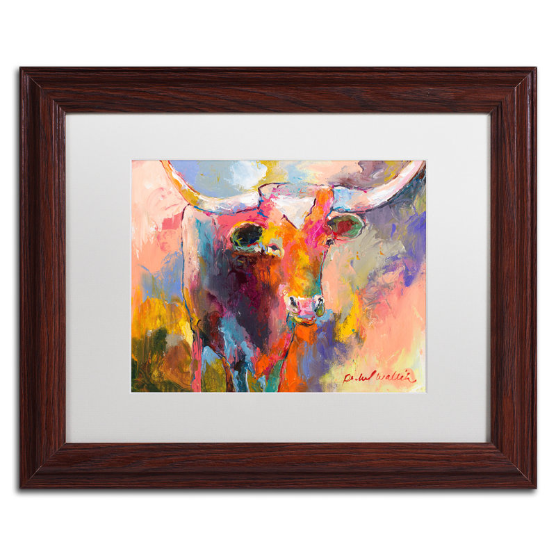 « boeuf », impression sur toile, H 11 po x l 14 po x P 0,5 po, Encadrement grain de bois, Blanc
