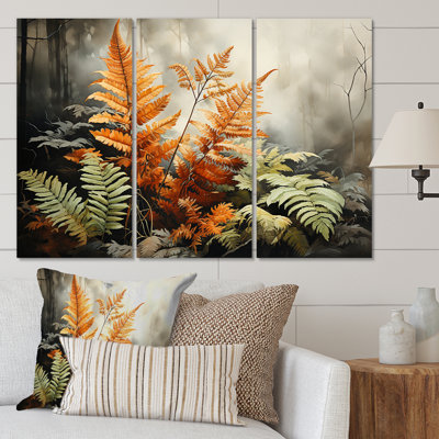 Fougères ambrées, impressions sur toile, 3 pièces