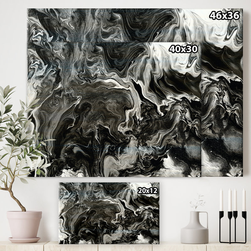 Blanc, gris et blanc, marbre peint à la main acrylique V - reproduction d'art sur toile, H 24 po x l 36 po x P 1 po