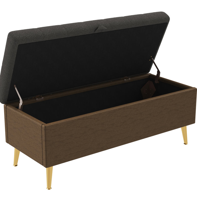 Banc multifonctionnel moderne gris avec pieds en métal doré et design pour le salon de style américain, Gris