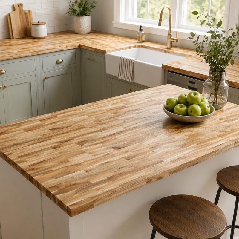 4 ft x 25 in x 1.5 in Solid Wood Butcher Block Countertop with Square Edge, Acacia with Oil