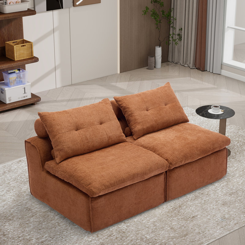 Canapé modulaire Boneless, canapé à 2 places avec coussins, Orange