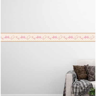Bordure de papier peint autocollant Jendri - motif de nœuds roses pour enfants, bordure rétro à motif de rubans, 15 pi X 7 po, auto-adhésif