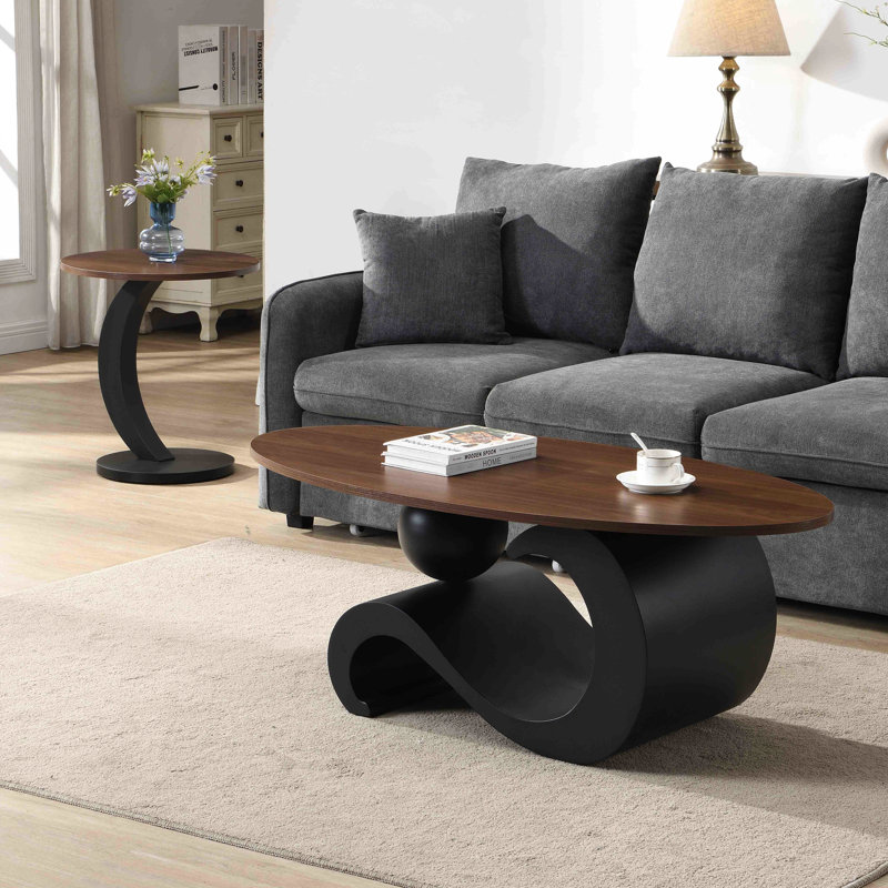 Table basse 2 pièces de style industriel, tables ovales et rondes, base en métal robuste, installation industrielle facile, ronde, pièce, luxe élégant, salon, blocs-notes stables