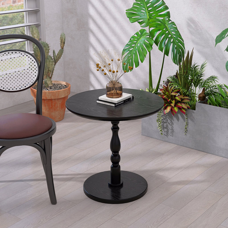 Table d'appoint ronde noire 23 po, table d'appoint ronde, petite table pour petits espaces, table de chevet moderne (table de chevet) avec pieds en bois massif