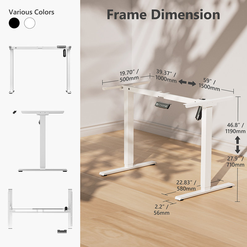 Essential Electric Height Adjustable Standing Desk Frame, White