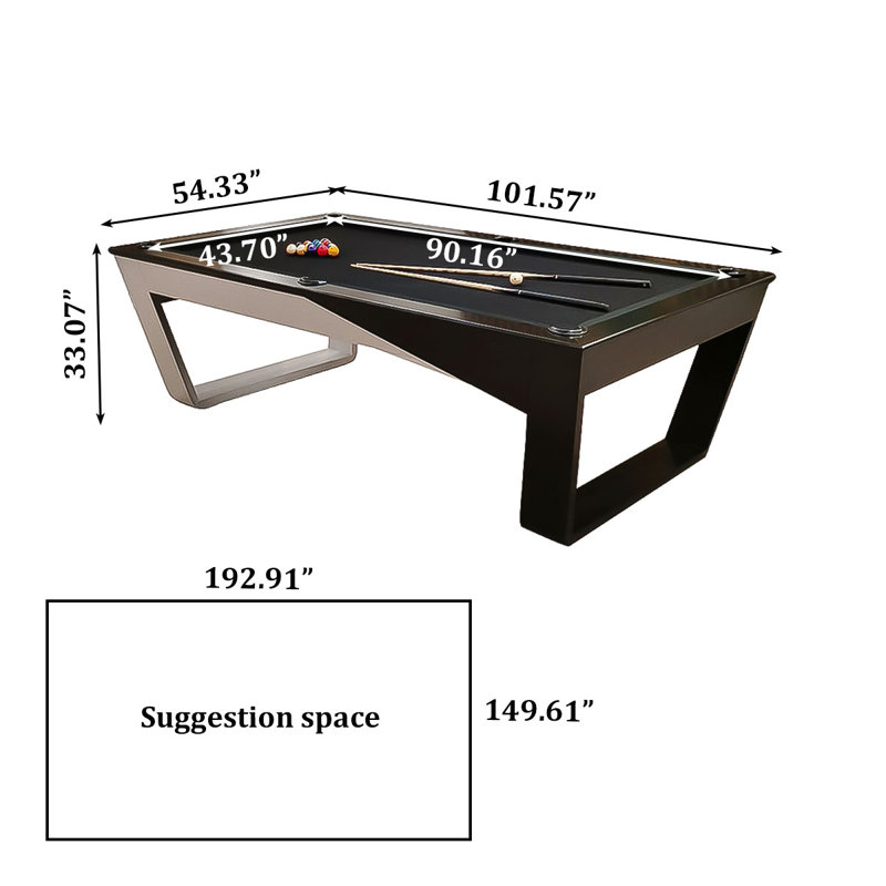 Minimalist Solid Wood 8'Pool Table, 33.07" H x 101.57" W x 54.33" D