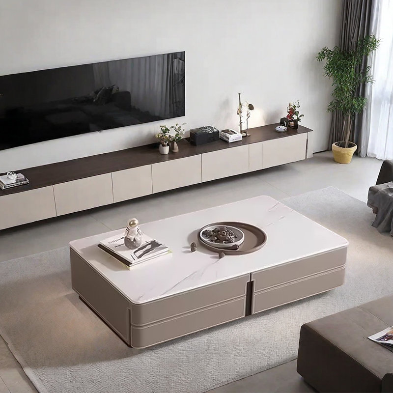 Table basse sur pied en cuir italien, H 15,74 po x L 55,11 po x l 31,49 po