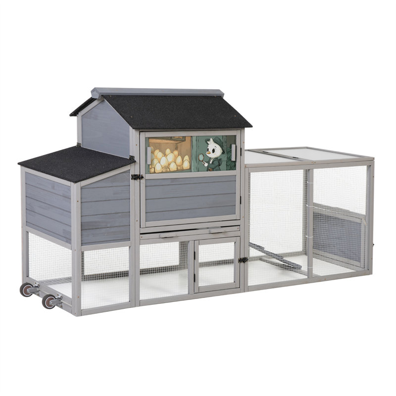 Portable Mobile Chicken Coop With Nesting Boxes, Sun Panels, Pull-Out Trays, Wheels, Painted Backyard Poultry House