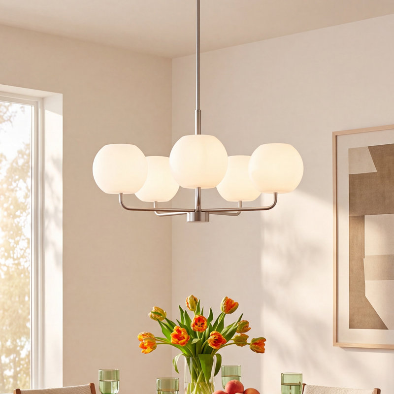 Jorund 5 - Light Dimmable Shaded / Spider Chandelier, Brushed Nickel, No