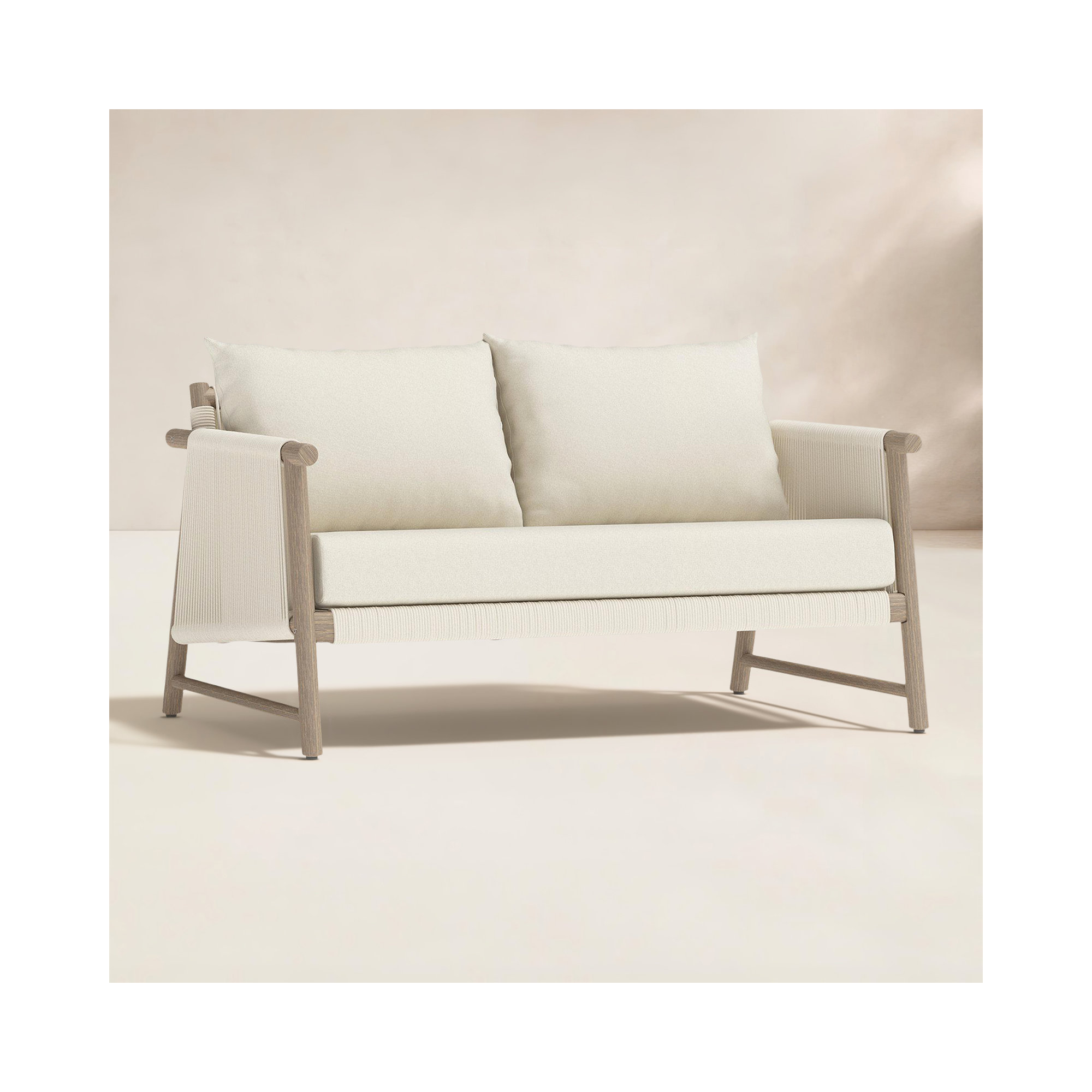 Naomie Acacia Love Seat With Rope Wicker