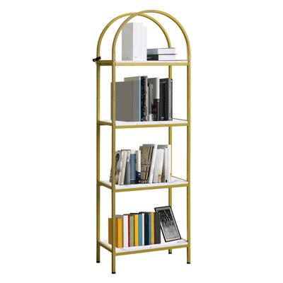 Étagère cintrée à 4 niveaux, présentoirs arqués, étagères hautes sur pied avec structure métallique, étagère de rangement ouverte moderne pour chambre, salon, bureau à domicile