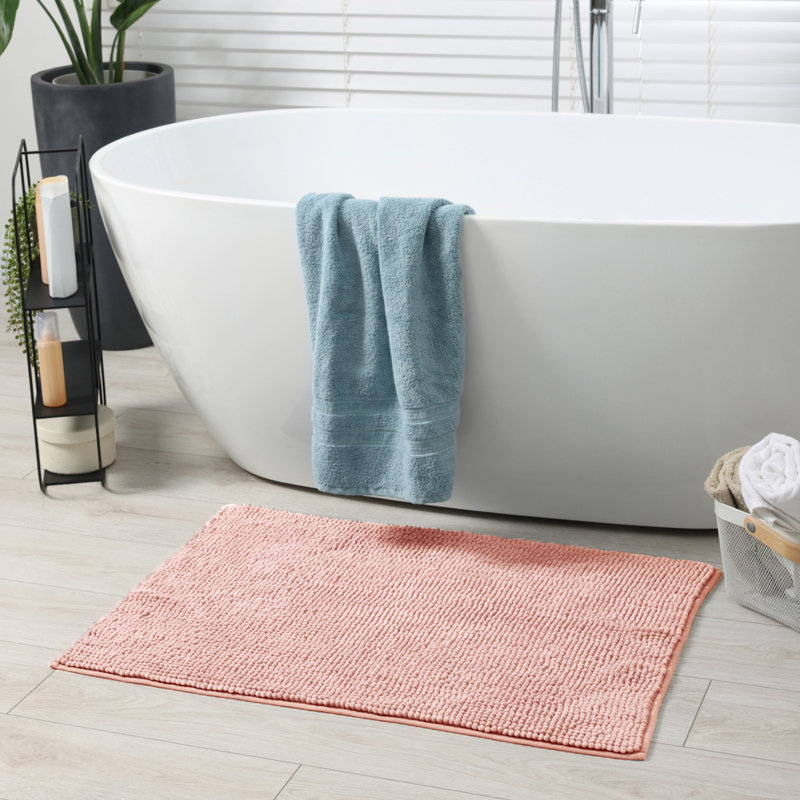 Centreville Chenille Non Slip Bath Mat, 90cm L x 60cm W, Blush
