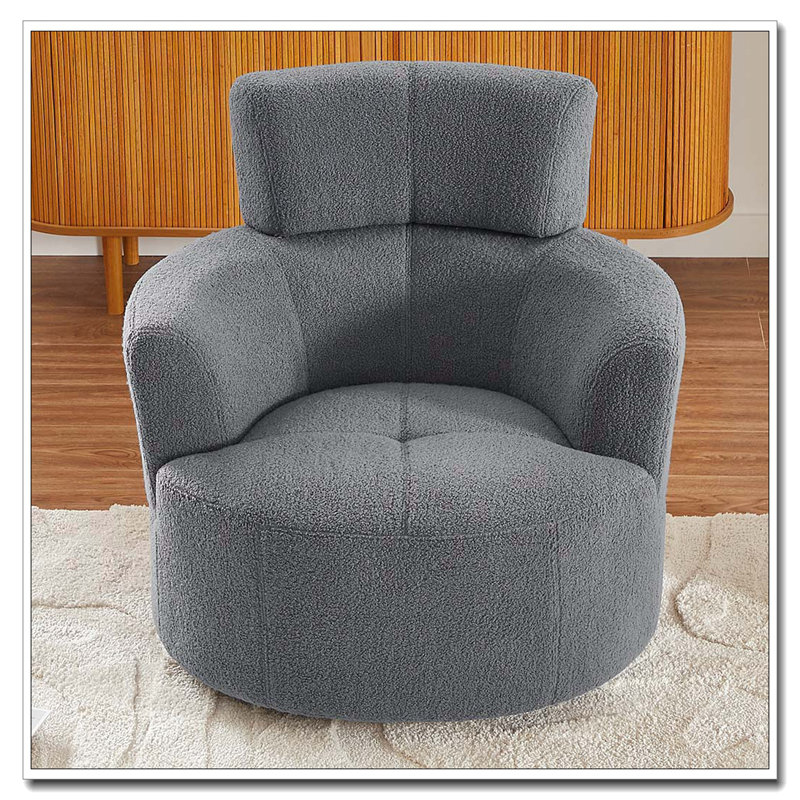 Chaise pivotante en tissu Teddy 360 ° avec appui-tête réglable, Gris