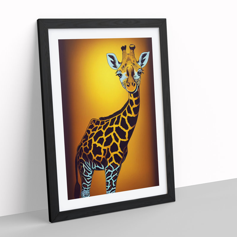Young Giraffe - Single Picture Frame Painting, Black, 34cm H x 25cm W x 2cm D