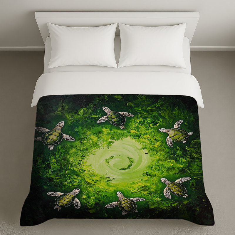 Housses de couette Green Sea Turtles Swirl, Lit simple