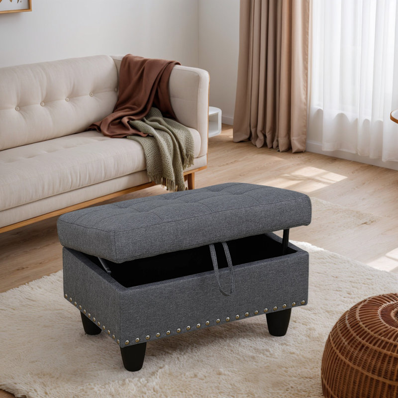 Repose-pieds lin avec rangement, Gris foncé