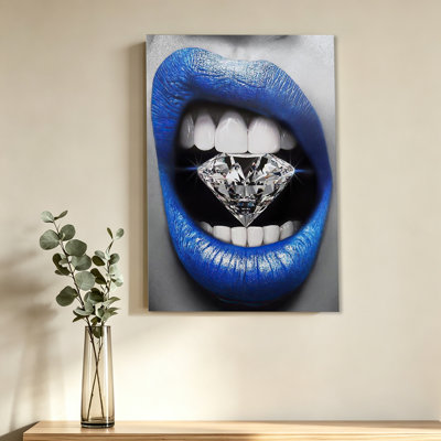 Abstract Canvas Painting Blue Sexy Lip Posters