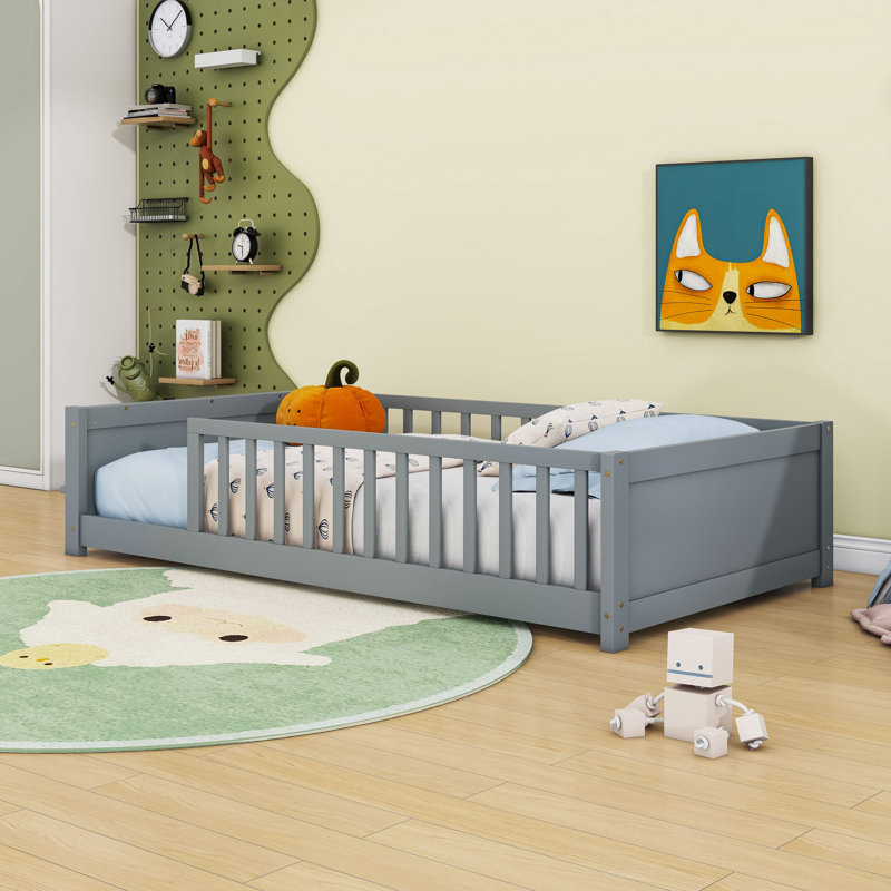 Twin Wood Floor Platform Bed, Gray