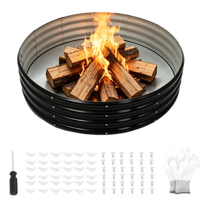 60 Inch Round Galvanized Fire Pit Ring, Round Galvanized Fire Ring, 5 Feet Diameter Round fire Pit, Outdoor fire Pit for Backyard, Camping, Bonfire, Black