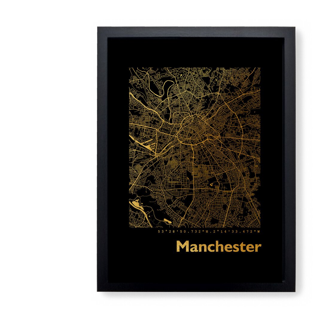 Gerahmtes Papierbild - Grafikdruck „Manchester Map”