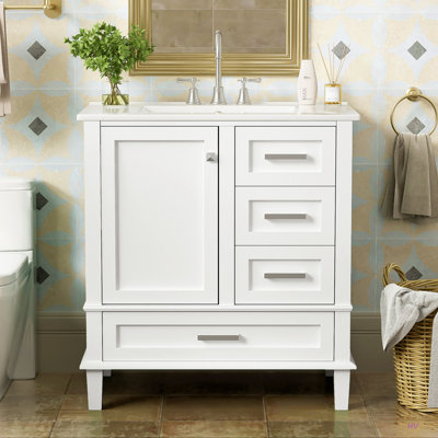 30" Bathroom Vanity , Modern Bathroom Cabinet With Sink Combo Set, Bathroom Storage Cabinet With A Soft Closing Door And 3 Drawers, Solid Wood Frame