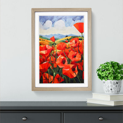 Poppy Field Constructivism - Single Picture Frame Print on Wood