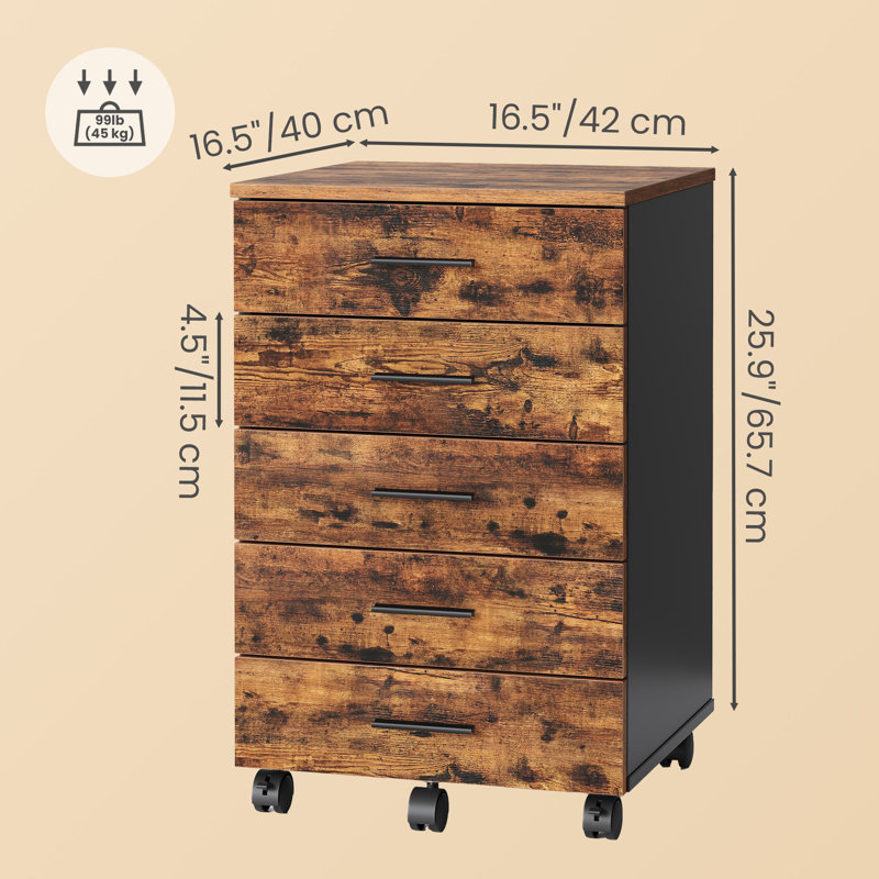 Armoire de rangement de bureau à 5 tiroirs, support pour imprimante mobile, classeur pour la maison, rails de montage sans outil, brun